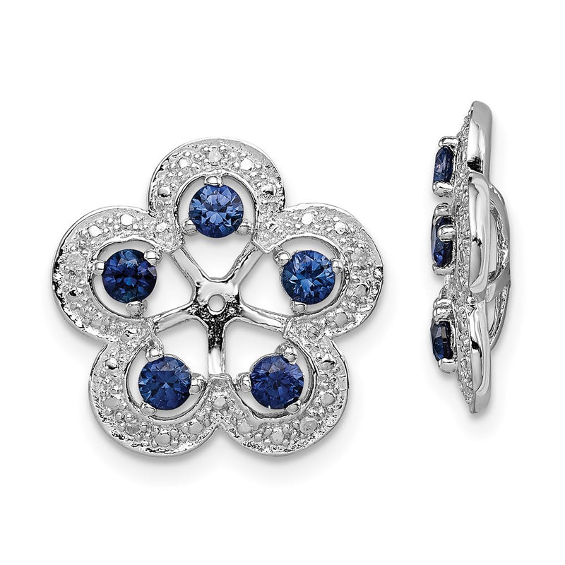 Sterling Silver Rhodium Diamond & Created Sapphire Earring Jacket