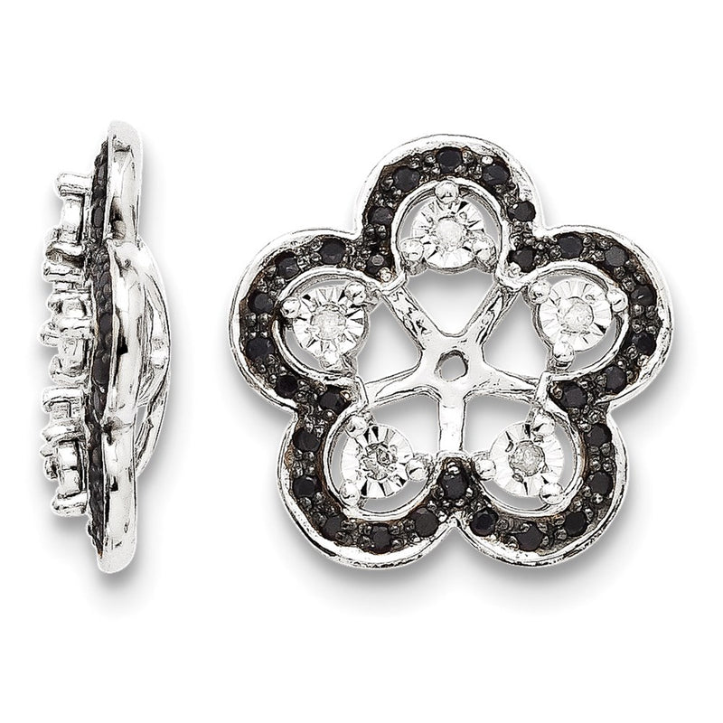 Sterling Silver Rhodium Diamond & Black Sapphire Earring Jacket