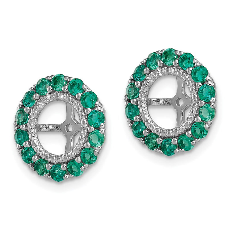 Sterling Silver Rhodium Diamond & Created Emerald Earring Jacket