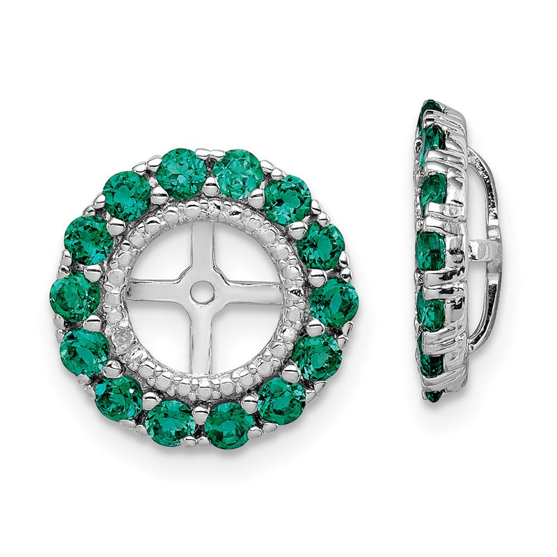 Sterling Silver Rhodium Diamond & Created Emerald Earring Jacket