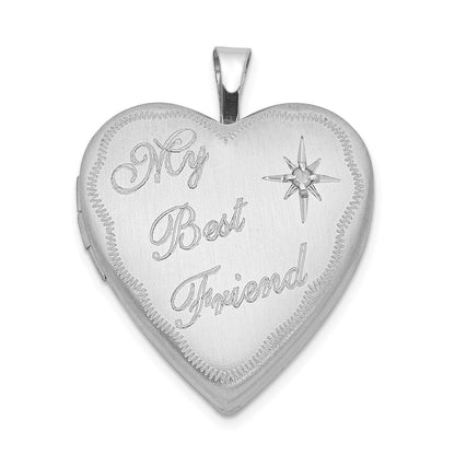 Sterling Silver Rhodium-plated 20mm Best Friend with Diamond Heart Locket