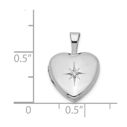 Sterling Silver Rhodium-plated & Diamond Star Polished 12mm Heart Locket