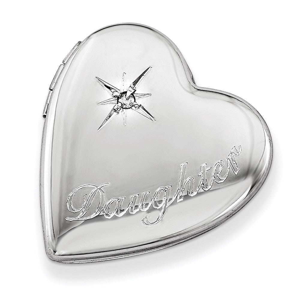 Sterling Silver Rhodium-plated 20mm Dia. Polished Daughter Heart Slide Lock