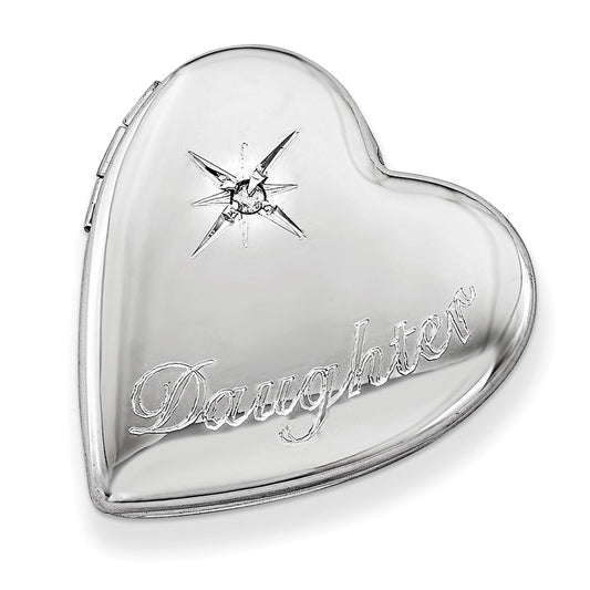 Sterling Silver Rhodium-plated 20mm Dia. Polished Daughter Heart Slide Lock