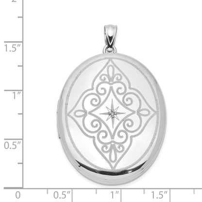Sterling Silver Rhodium-plated & Diamond Center Swirl 34mm Oval Locket