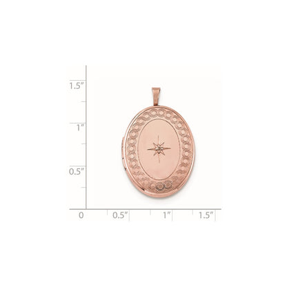 Sterling Silver Rose Gold-plated 26mm Oval Diamond Locket