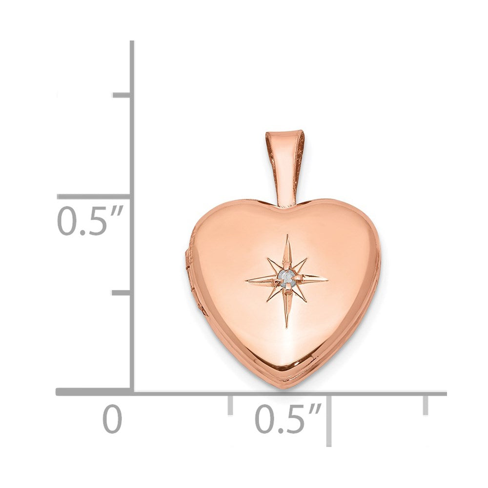 Sterling Silver Rose Gold-plated & Diamond Polished 12mm Heart Locket