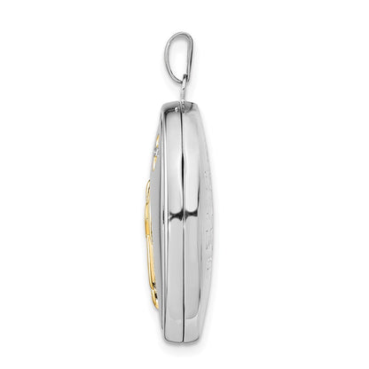 Sterling Silver w/ Yellow Rhod Dia God Bless You Angel Oval Family Locket