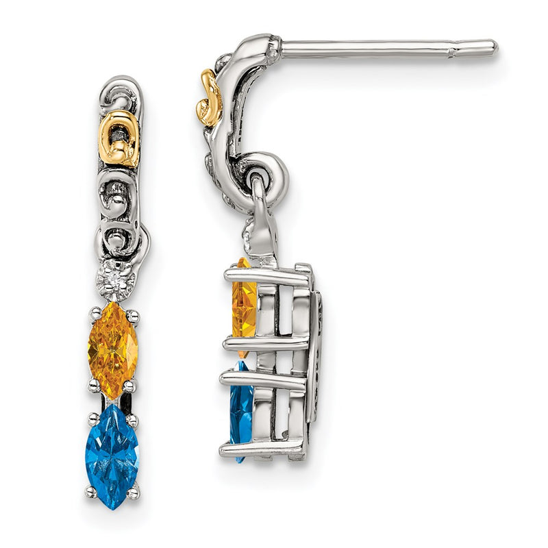 Sterling Silver & 14k Two-stone and Diamond Mother's Earring
