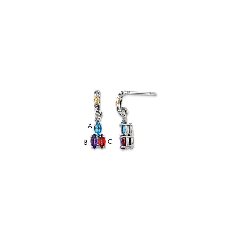 Sterling Silver & 14k Three-stone and Diamond Mother's Earring