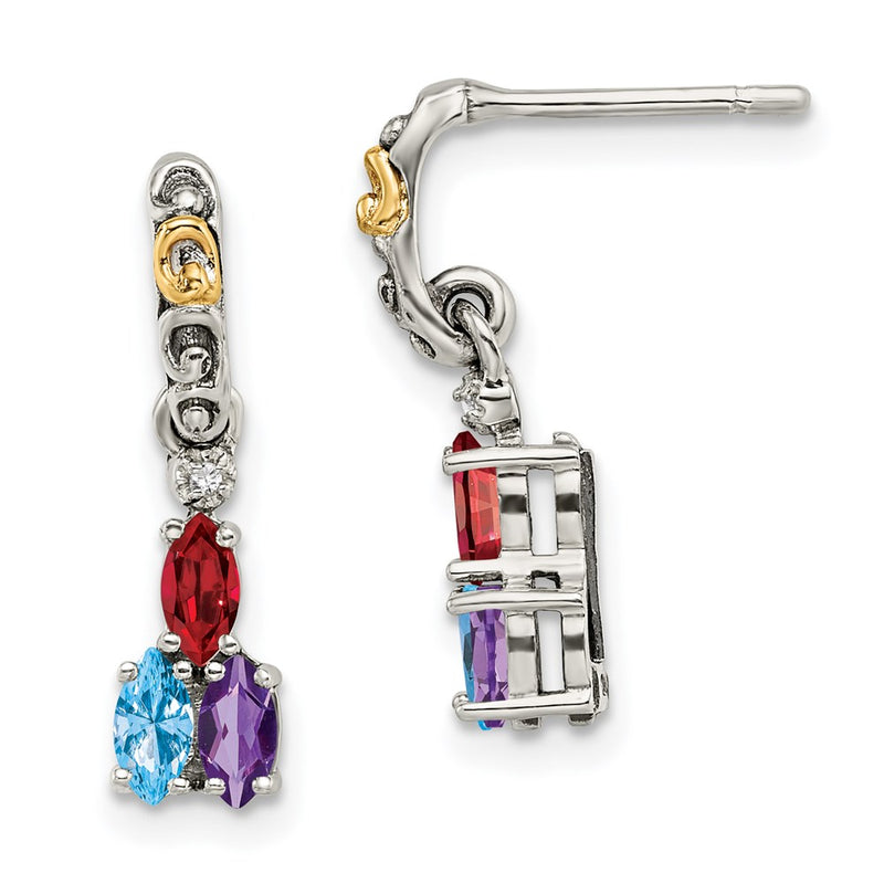Sterling Silver & 14k Three-stone and Diamond Mother's Earring