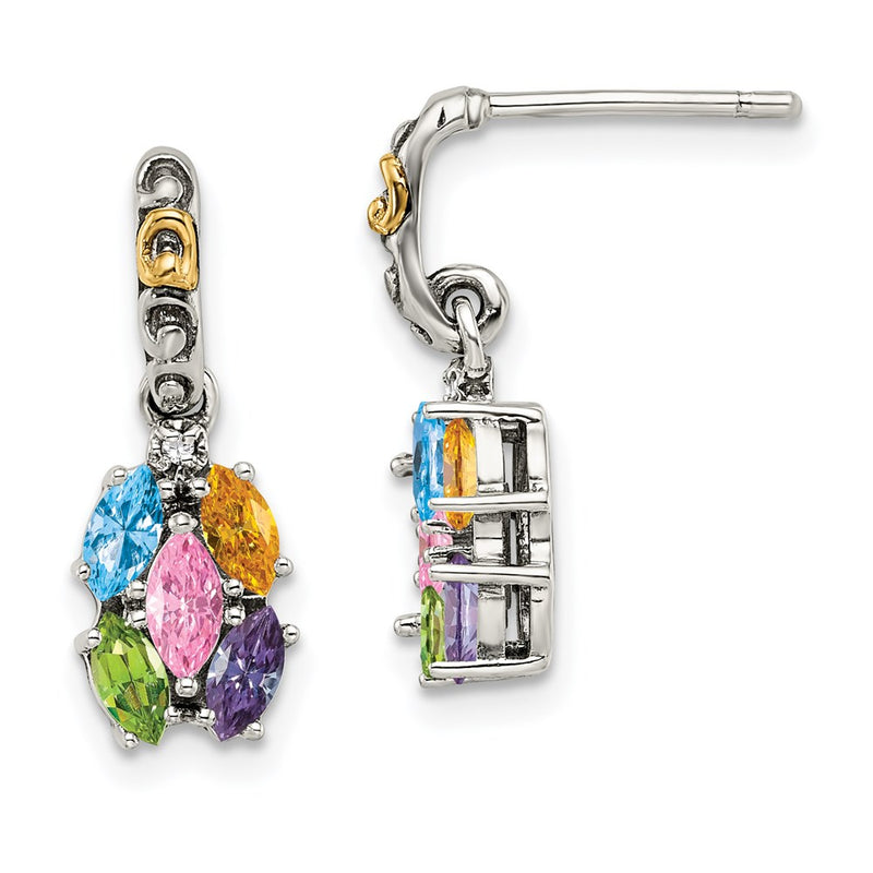 Sterling Silver & 14k Five-stone and Diamond Mother's Earring