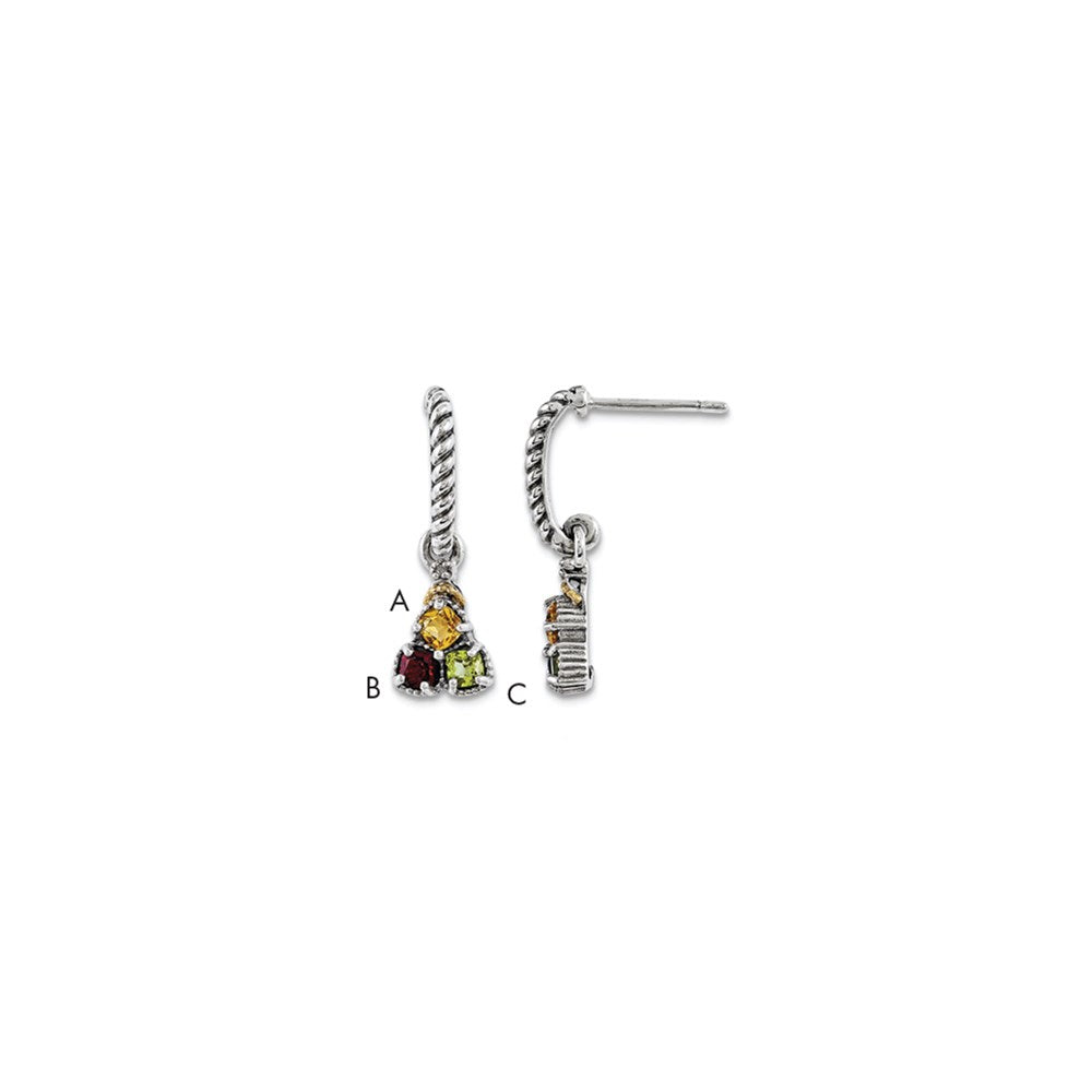 Sterling Silver & 14k Three-stone and Diamond Mother's Earring