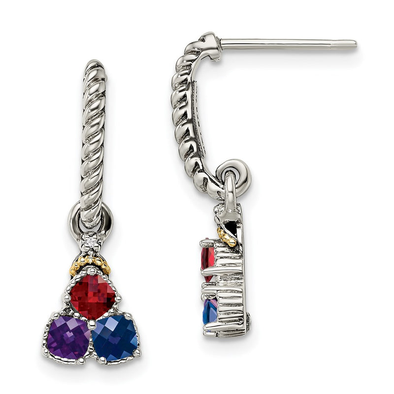 Sterling Silver & 14k Three-stone and Diamond Mother's Earring