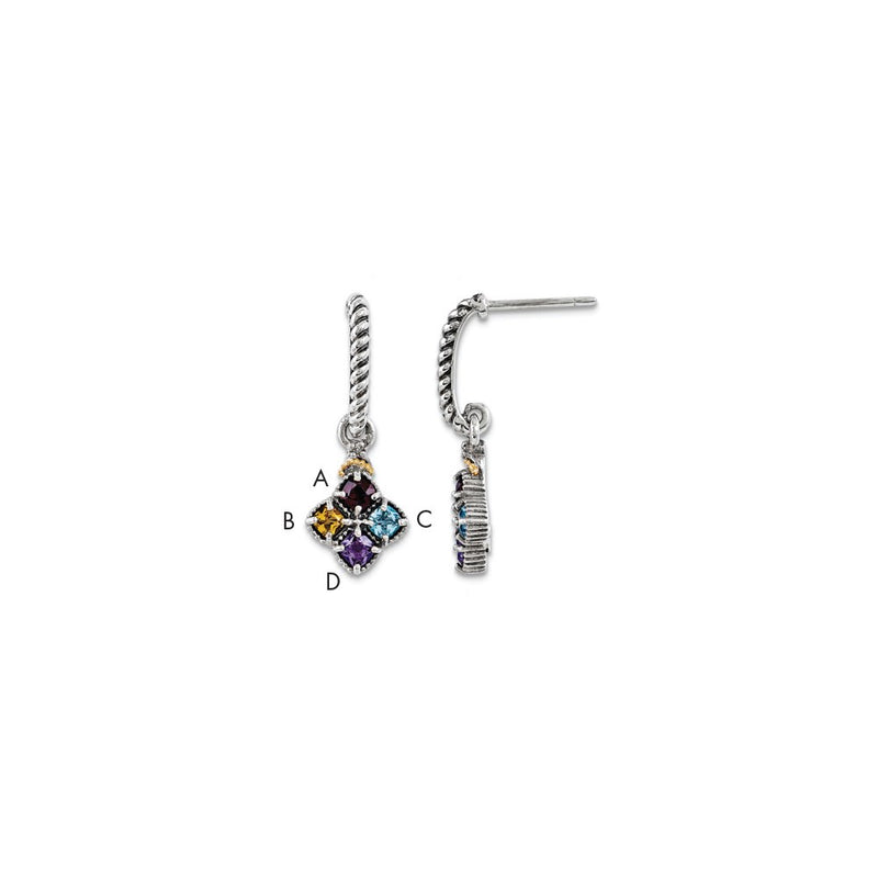 Sterling Silver & 14k Four-stone and Diamond Mother's Earring