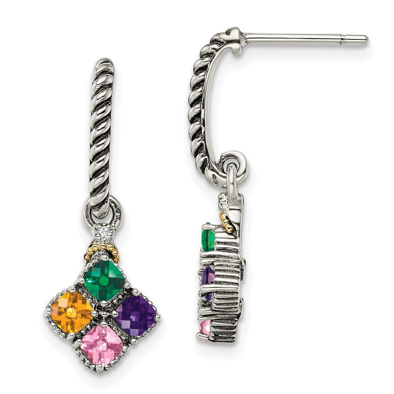 Sterling Silver & 14k Four-stone and Diamond Mother's Earring