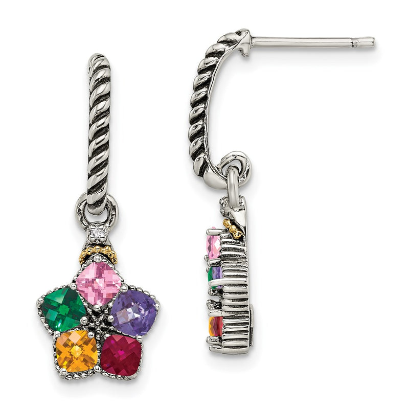 Sterling Silver & 14k Five-stone and Diamond Mother's Earring
