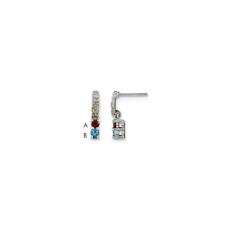 Sterling Silver & 14k Two-stone and Diamond Mother's Earring