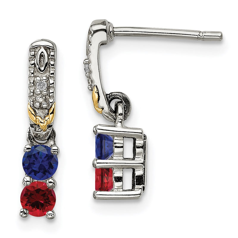 Sterling Silver & 14k Two-stone and Diamond Mother's Earring