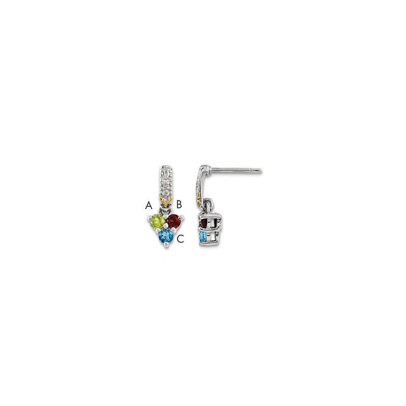 Sterling Silver & 14k Three-stone and Diamond Mother's Earring