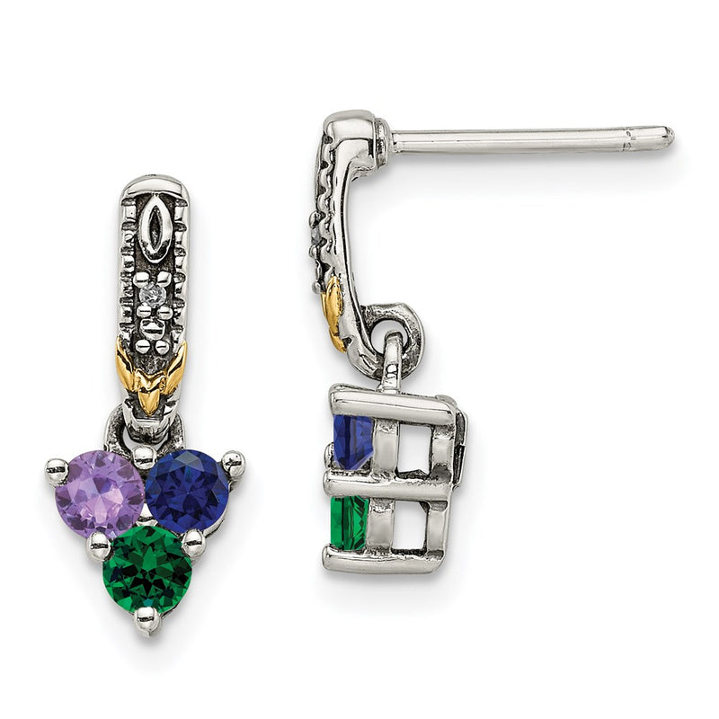 Sterling Silver & 14k Three-stone and Diamond Mother's Earring