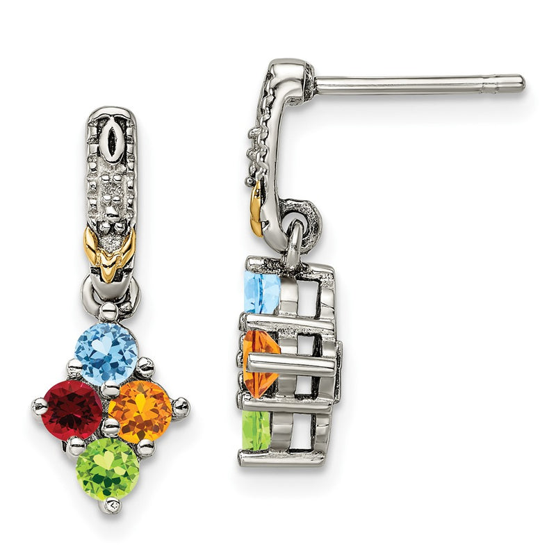 Sterling Silver & 14k Four-stone and Diamond Mother's Earring