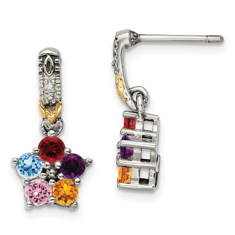 Sterling Silver & 14k Five-stone and Diamond Mother's Earring