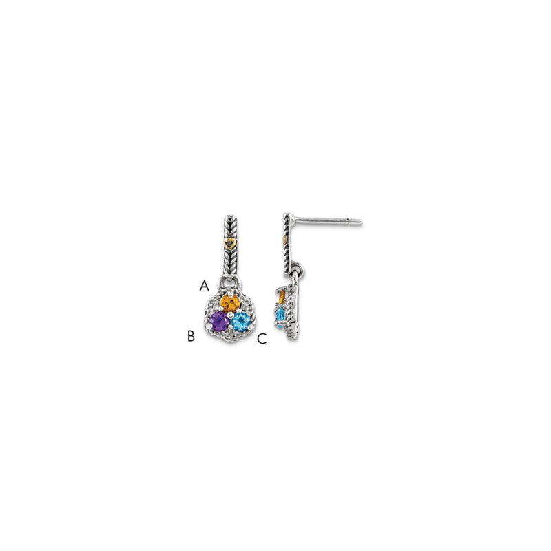 Sterling Silver & 14k Three-stone and Diamond Mother's Earring