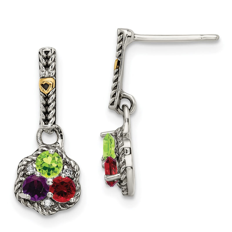 Sterling Silver & 14k Three-stone and Diamond Mother's Earring