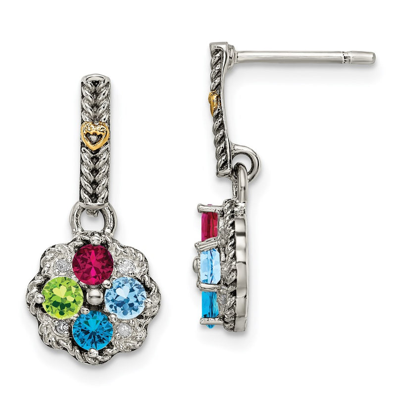 Sterling Silver & 14k Four-stone and Diamond Mother's Earring