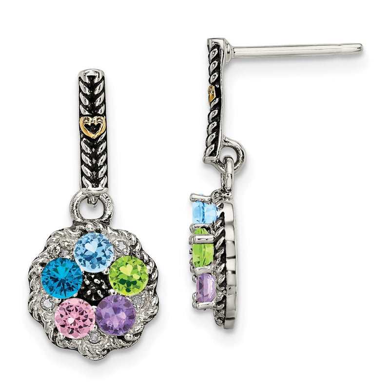 Sterling Silver & 14k Five-stone and Diamond Mother's Earring