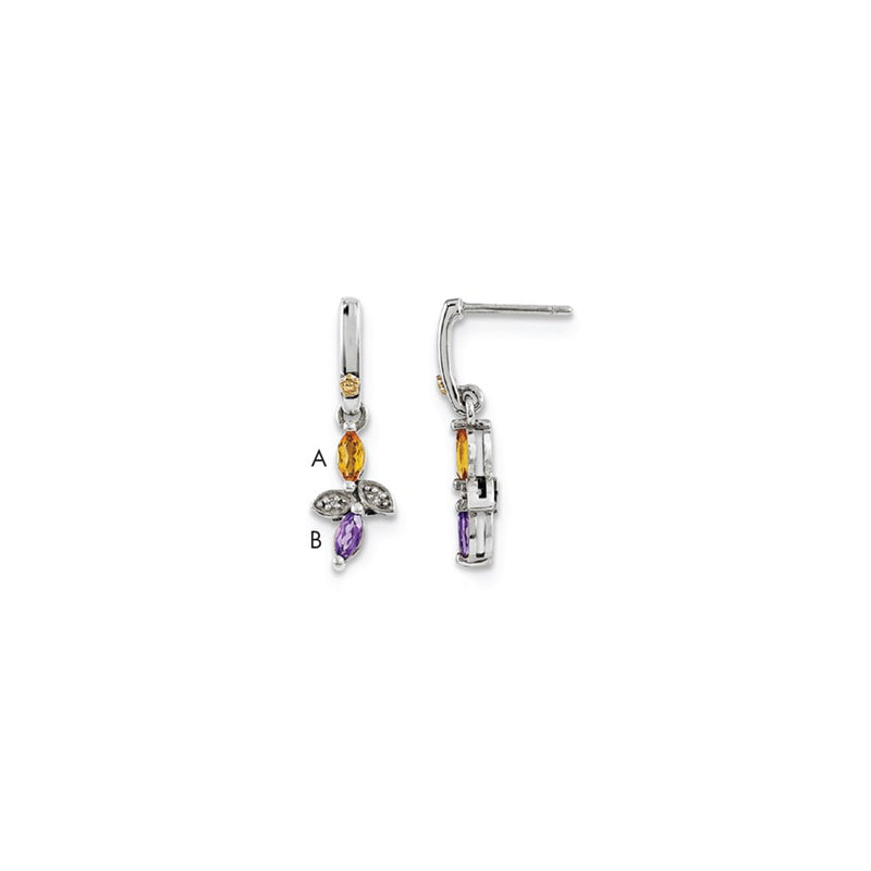Sterling Silver & 14k Two-stone and Diamond Mother's Earring