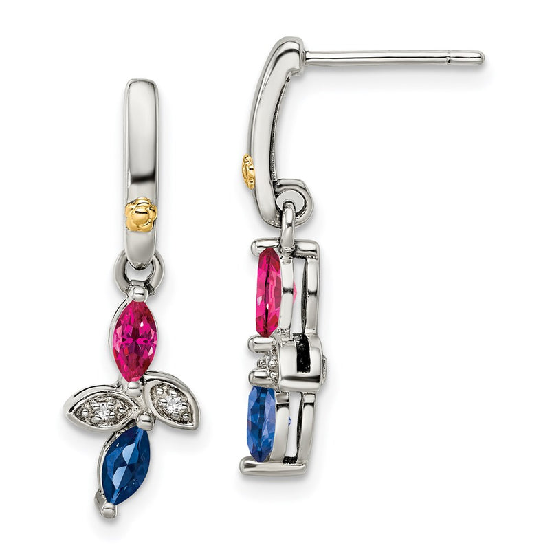 Sterling Silver & 14k Two-stone and Diamond Mother's Earring