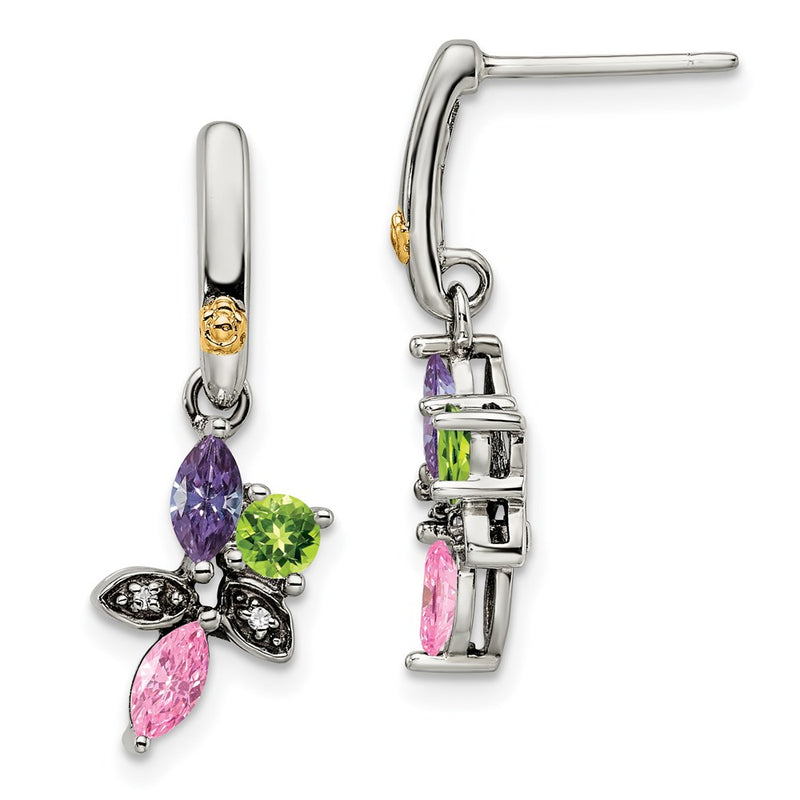 Sterling Silver & 14k Three-stone and Diamond Mother's Earring