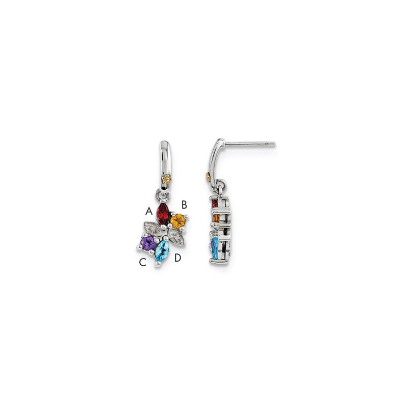 Sterling Silver & 14k Four-stone and Diamond Mother's Earring