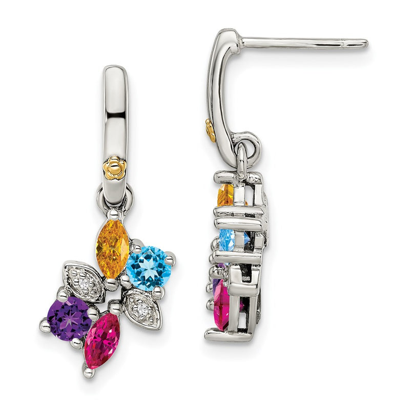 Sterling Silver & 14k Four-stone and Diamond Mother's Earring