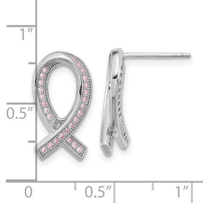 Brilliant Embers Sterling Silver Rhodium-plated 52 Stone Micro Pavâ€š Pink CZ Awareness Ribbon Post Earrings