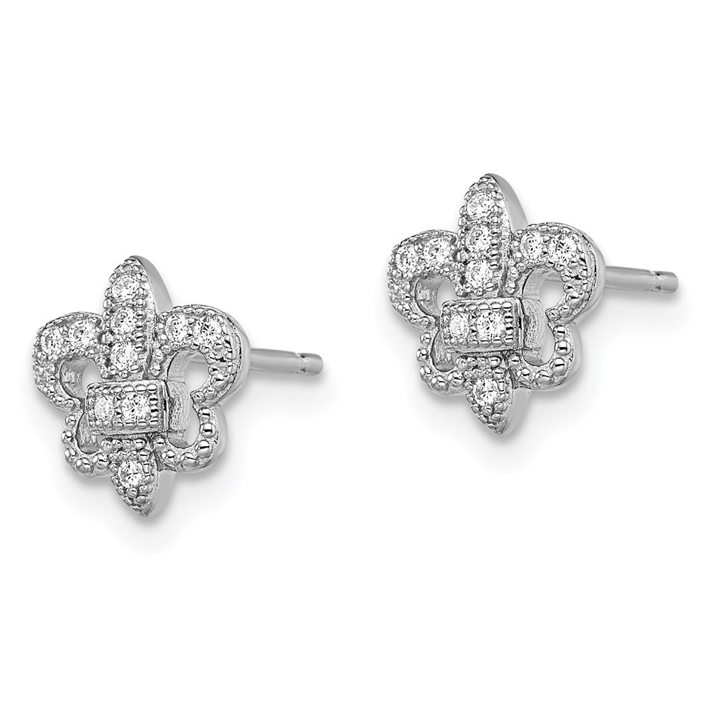 Brilliant Embers Sterling Silver Rhodium-plated 20 Stone Micro Pavâ€š CZ Fleur De Lis Post Earrings