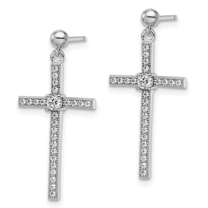 Brilliant Embers Sterling Silver Rhodium-plated 50 Stone Micro Pavâ€š CZ Cross Dangle Earrings