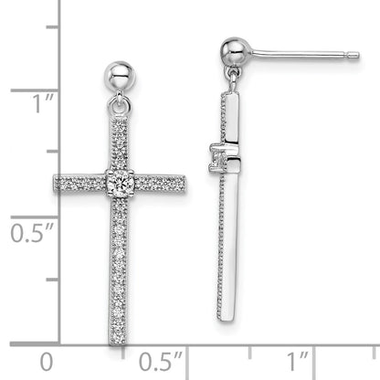 Brilliant Embers Sterling Silver Rhodium-plated 50 Stone Micro Pavâ€š CZ Cross Dangle Earrings