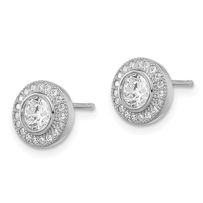 Brilliant Embers Sterling Silver Rhodium-plated 40 Stone Micro Pavâ€š Halo CZ Post Earrings