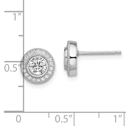 Brilliant Embers Sterling Silver Rhodium-plated 40 Stone Micro Pavâ€š Halo CZ Post Earrings