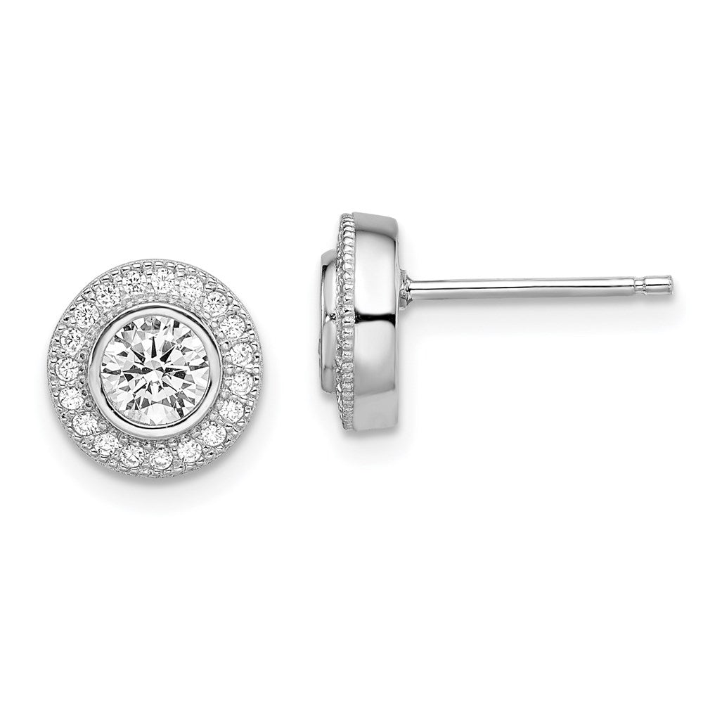 Brilliant Embers Sterling Silver Rhodium-plated 40 Stone Micro Pavâ€š Halo CZ Post Earrings