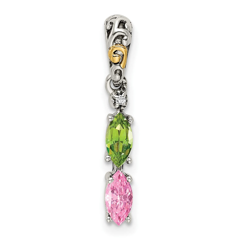 Sterling Silver & 14k Two-stone and Diamond Mother's Pendant