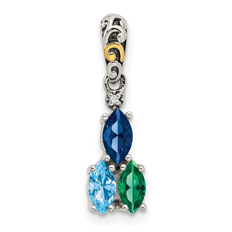 Sterling Silver & 14k Three-stone and Diamond Mother's Pendant