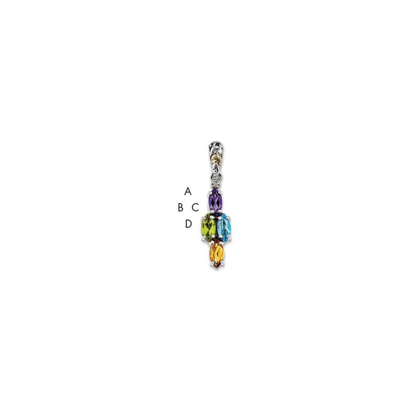 Sterling Silver & 14k Four-stone and Diamond Mother's Pendant