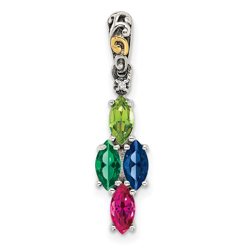 Sterling Silver & 14k Four-stone and Diamond Mother's Pendant
