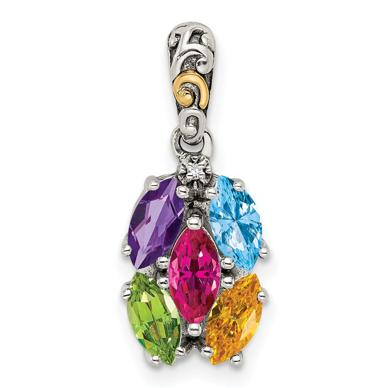 Sterling Silver & 14k Five-stone and Diamond Mother's Pendant