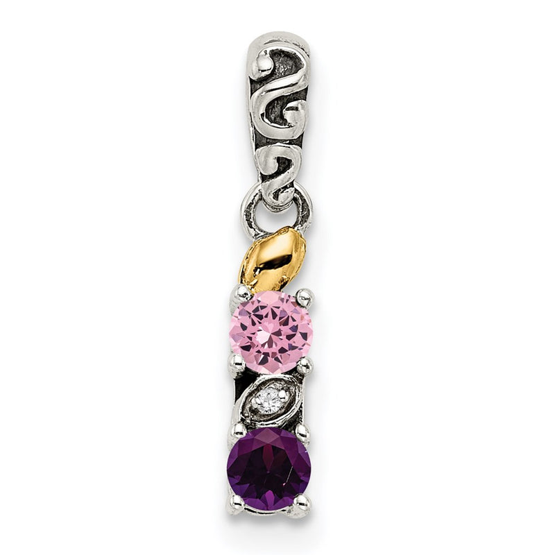 Sterling Silver & 14k Two-stone and Diamond Mother's Pendant