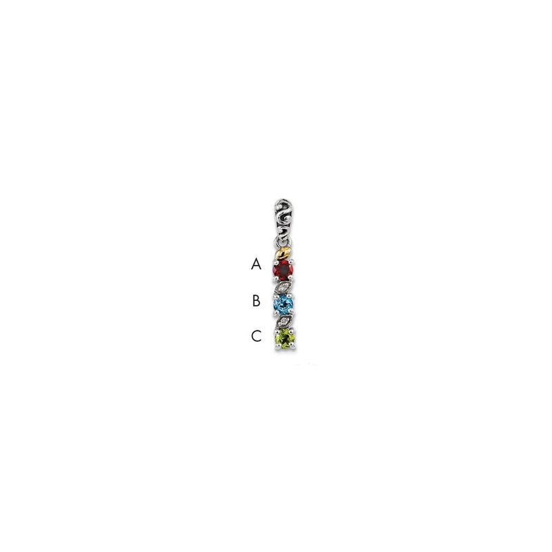 Sterling Silver & 14k Three-stone and Diamond Mother's Pendant